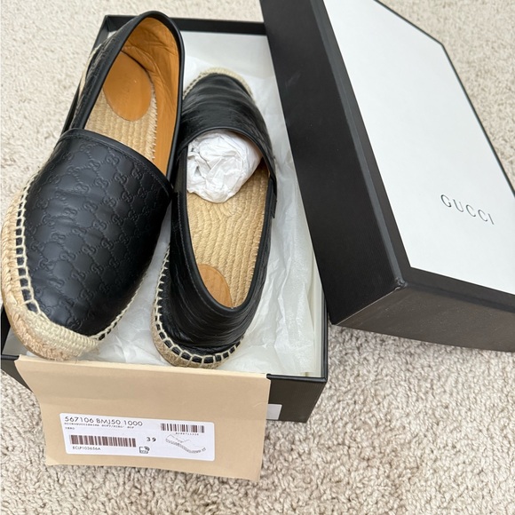 Gucci Black Embossed Leather Espadrilles - Picture 14 of 16
